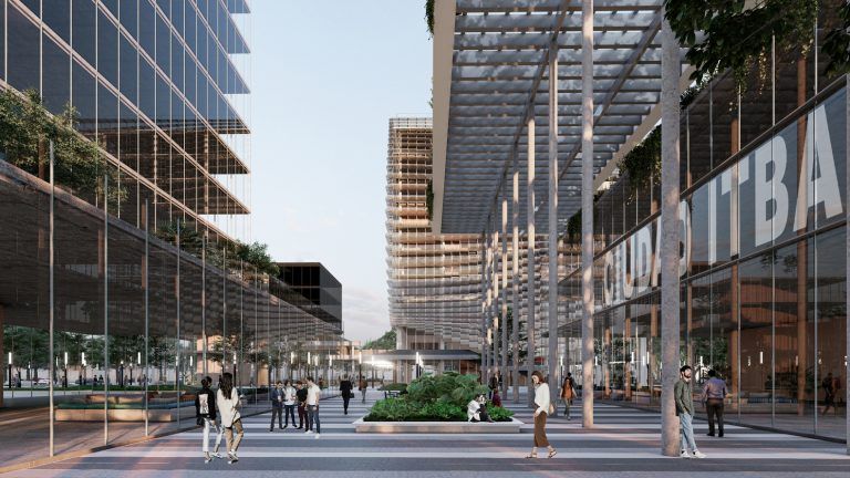 06. Render Peatonal Conjunto 100  Desde Parque Innovacion 768x432